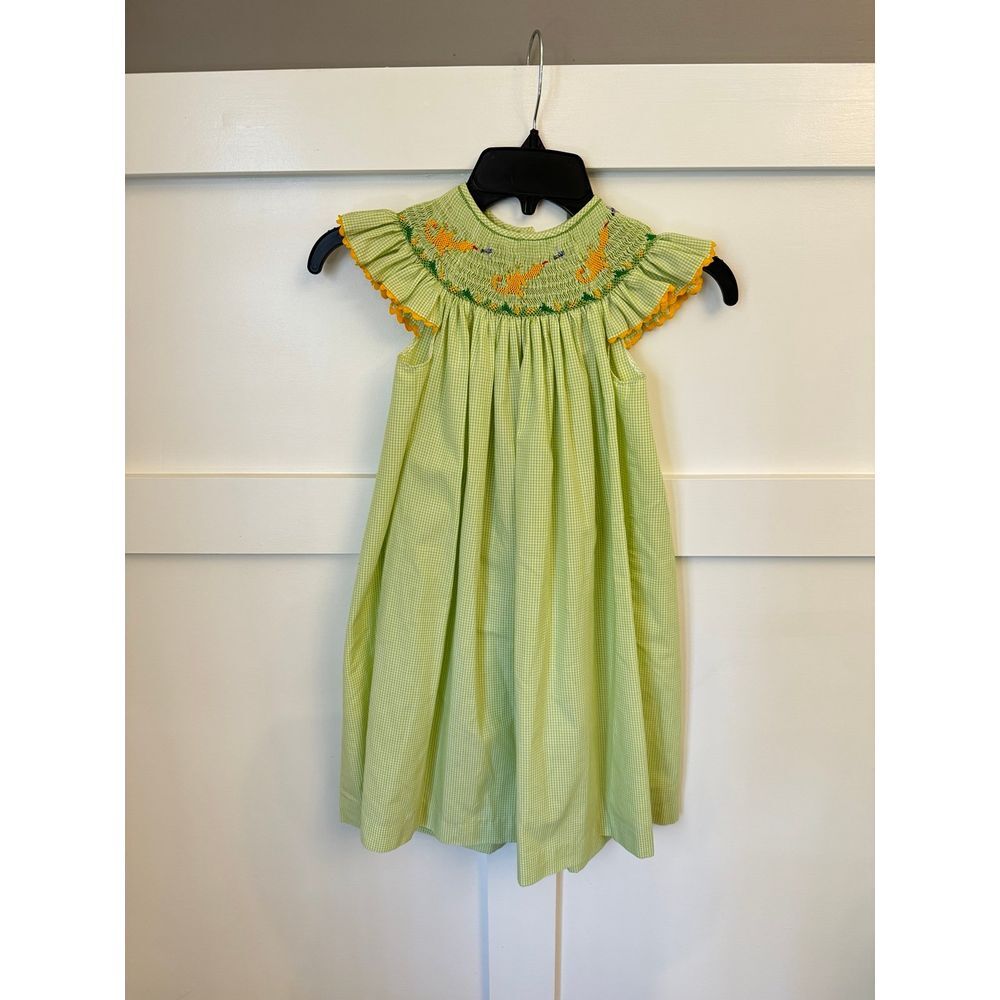 Size 4 green lizard‎ smocked dress EUC